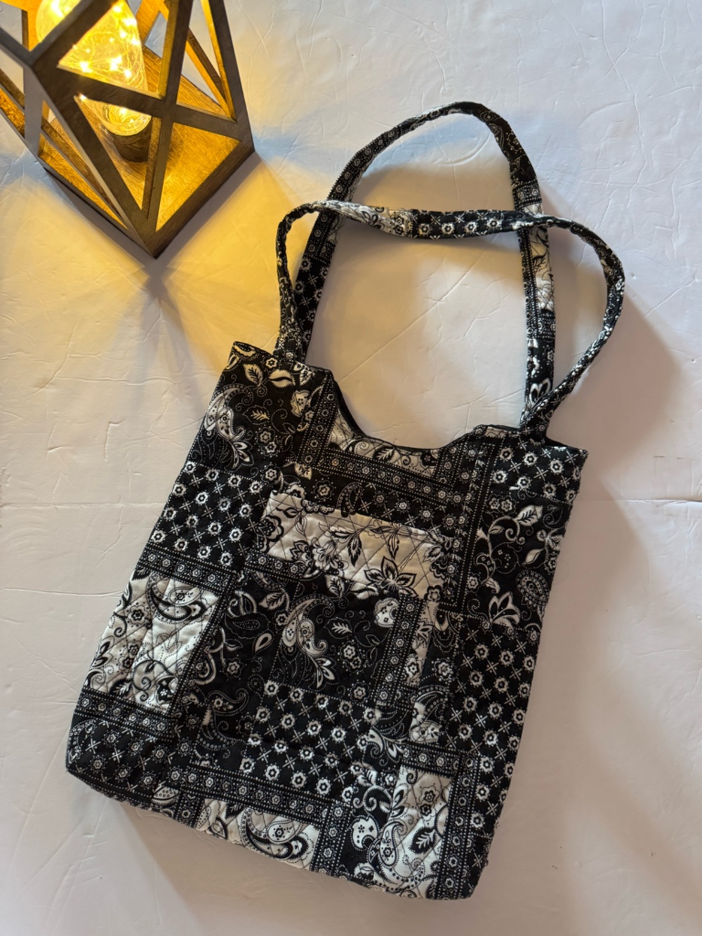 Black & White Quilted Patchwork Tote Bag - Women's Carryall